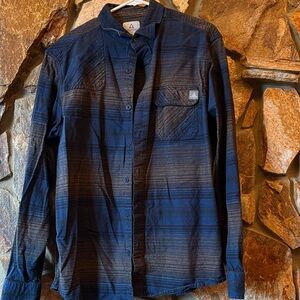 Ascend Men's Blue and Brown Casual Button Down Shirt